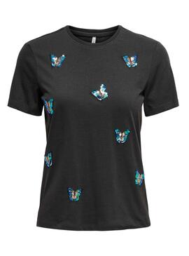 T-Shirt Only Kita Imprimer Papillons Noire Femme