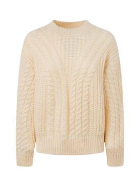 Pull Pepe Jeans Trenzado Bey Beige pour Femme