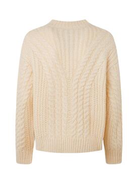 Pull Pepe Jeans Trenzado Bey Beige pour Femme