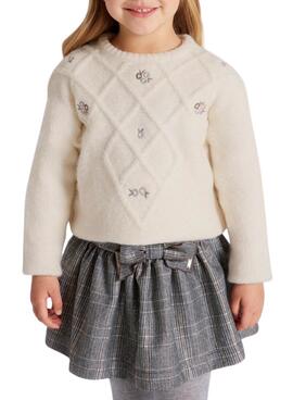 Pull Mayoral Broderie Fleurs Beige pour Fille