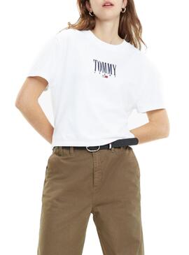 T-Shirt Tommy Jeans Broderie Blanc Femme