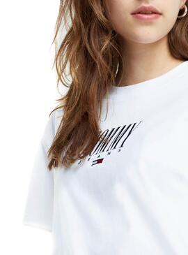 T-Shirt Tommy Jeans Broderie Blanc Femme