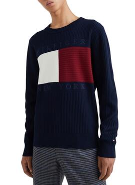 Pull Tommy Hilfiger Bandera pour Homme Bleu Marine