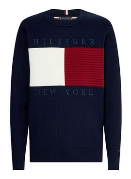 Pull Tommy Hilfiger Bandera pour Homme Bleu Marine