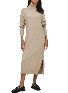 Robe Vila Ril Roll Neck pour Femme Beige