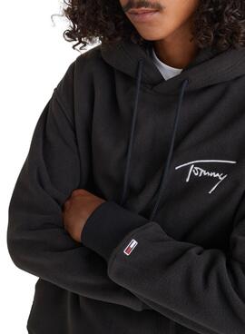 Sweat Tommy Jeans Polaire Signature Homme Noire