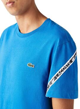 T-Shirt Lacoste Logo Frange pour Homme Bleu