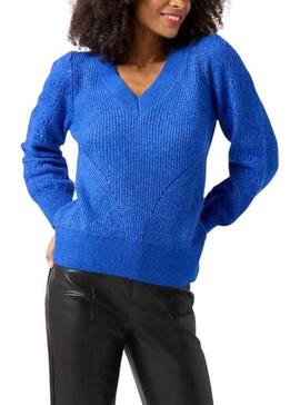 Pull Naf Naf Col V pour Femme Bleu