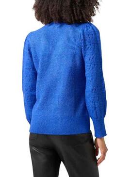 Pull Naf Naf Col V pour Femme Bleu
