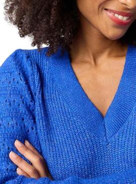 Pull Naf Naf Col V pour Femme Bleu