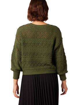 Pull Naf Naf Dentelle pour Femme Vert