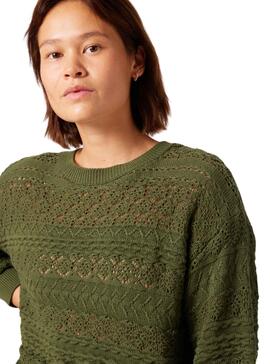 Pull Naf Naf Dentelle pour Femme Vert