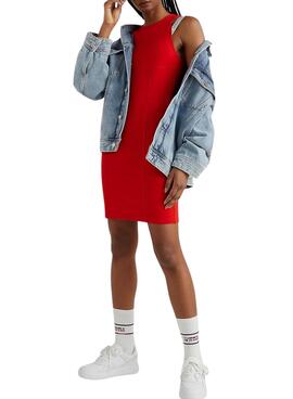 Robe Tommy Jeans Logo Taping Strap Bodycon Rouge Femme