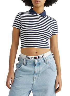 Polo Tommy Jeans Crop Stripe Bleu Marine pour Femme