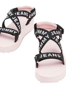 Sandales Tommy Jeans Logo Rose pour Femme