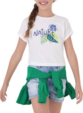 T-Shirt Mayoral Bordado Nature Blanc pour Fille