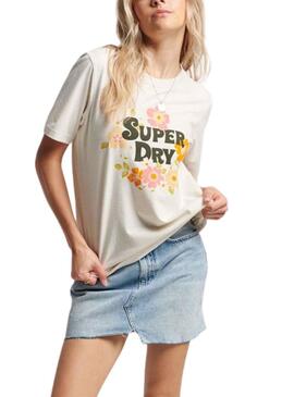 T-Shirt Superdry Vintage Fleuri Scripted Beige