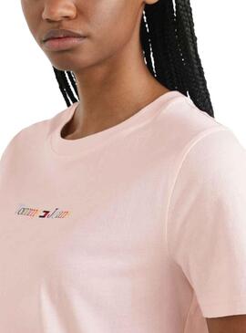 T-Shirt Tommy Jeans Serif Rose pour Femme
