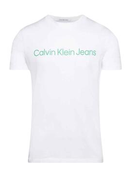 T-Shirt Calvin Klein Logo Slim Blanc pour Homme