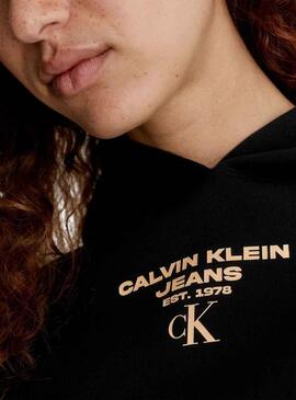 Sweat Calvin Klein Gathered Cropped Noire Femme