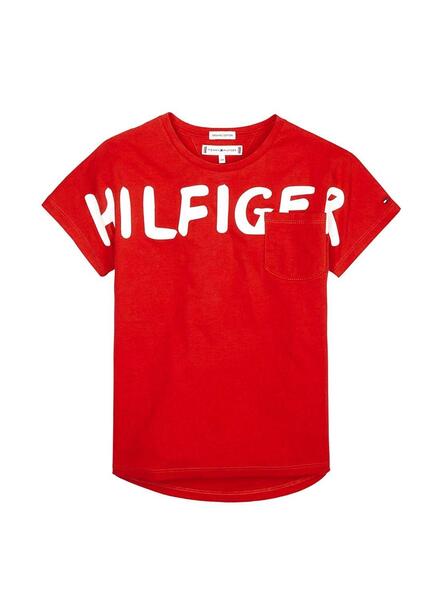 T Shirt Tommy Hilfiger Caract res gras Rouge Fille