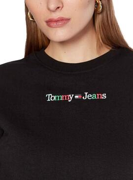 Sweat Tommy Jeans Linear Serif Noire Femme