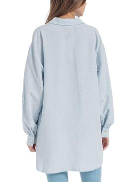 Chemise Only Willow Lino Bleu pour Femme