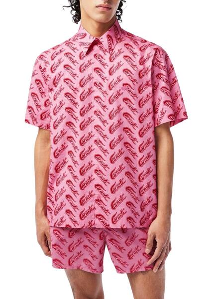 Chemise lacoste rose discount homme