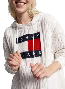 Robe Tommy Jeans Câble Flag Blanc pour Femme