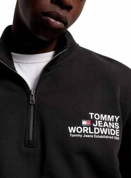 Sweat Tommy Jeans Graphic Half Zip Noire Homme