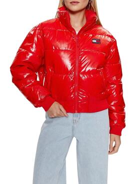 Veste Tommy Jeans Badge Brillant Rouge pour Femme