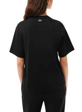 T-Shirt Lacoste Knitted Coton Noire pour Femme