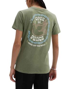 T-Shirt Vans Open à Peace Vert pour Femme