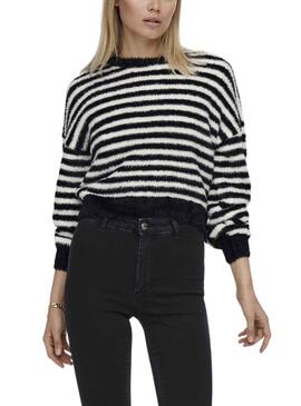 Pull Only Piumo Rayures Noire pour Femme