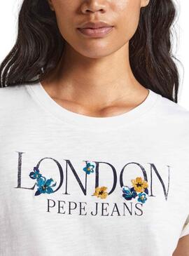 T-Shirt Pepe Jeans Velvet Blanc pour Femme