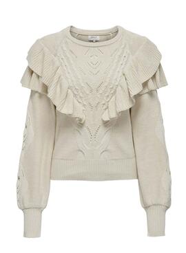 Pull Only Rillo Volantss Beige pour Femme