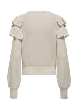 Pull Only Rillo Volantss Beige pour Femme