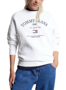 Sweat Tommy Jeans Luxe Atléthique Blanc Femme