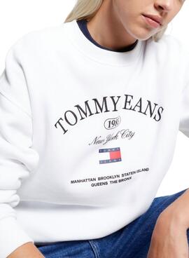Sweat Tommy Jeans Luxe Atléthique Blanc Femme