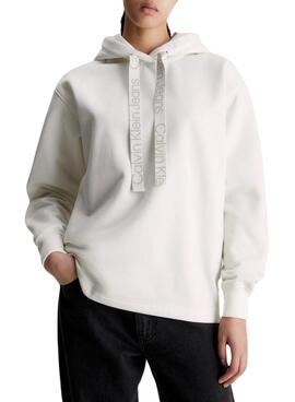 Sweat Calvin Klein Logo Cordon de serrage Capuche Beige