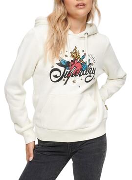 Sweat Superdry Tattoo Blanc pour Femme