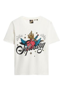 T-Shirt Superdry Tattoo Script Blanc Femme