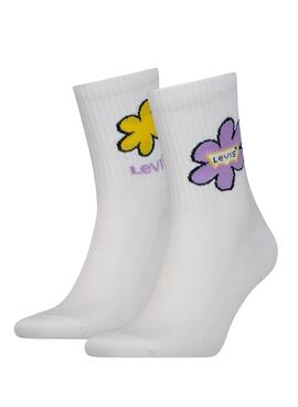 Pack 2 Chaussettes Levis Flower Blanc Femme