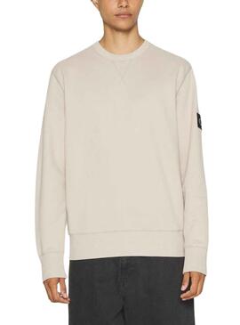 Sweat Calvin Klein Badge Crew Beige Homme