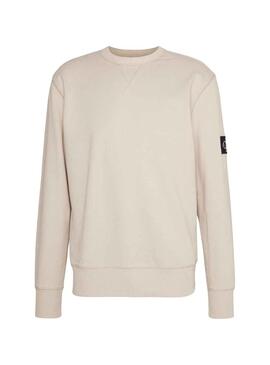 Sweat Calvin Klein Badge Crew Beige Homme