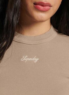 T-Shirt Superdry Rib Fitted Brun pour Femme