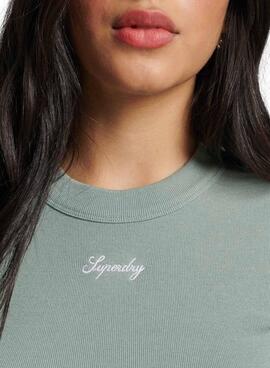 T-Shirt Superdry Rib Slim Vert pour Femme