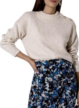 Pull Naf Naf Boutons dorés Beige pour Femme