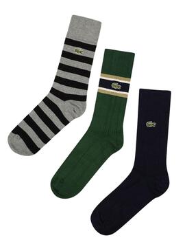 LACOSTE COFFRET CHAUSSETTES X3 CREW LOGO BLANC/VERT - CHAUSSETTE HOMME