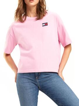 T-Shirt Tommy Jeans Badge Rose Femme